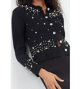 Kadın Modern Tarz Slim Bisiklet Yaka Crop Triko Hırka