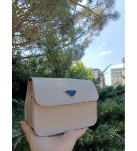 Mini Kutu Askılı El ve Omuz Çantası (Vizon)