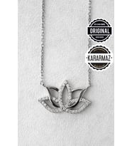 Jewelmim Gümüş Lotus Çiçeği Kolye Beyaz Altın Kaplama Taşlı Bayan 925 Ayar Kadın Gümüş Lotus Çiçeği Kolyesi (Beyaz)