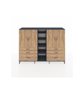 Hyperion Dolap 10 Raflı 6 Çekmeceli 4 Kapaklı 220x44x163 Antrasit-Çam