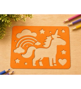 3D Baskı Unicorn ve Gökkuşağı Çizim Şablonu - Desen Kalıbı - Turuncu