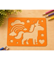 3D Baskı Unicorn ve Gökkuşağı Çizim Şablonu - Desen Kalıbı - Turuncu