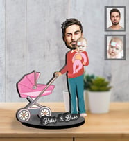 Kişiye Özel Babalar Günü Baba Kız Bebek  Karikatürlü İki Katmanlı Ahşap Biblo Model-1-Eco