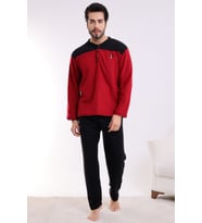Falkon 7204 Polar Kışlık Erkek Ev Pijama Takımı Uyku Takımı (Bordo)