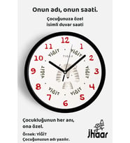 İsme Özel Sevimli Kaplan Çocuk Odası Duvar Saati Orta Boy 30 cm Siyah Camlı Sessiz