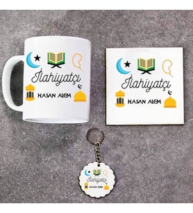İlahiyatçı Kupa Bardak Altlık ve Anahtarlık Hediye Seti (Model 1)
