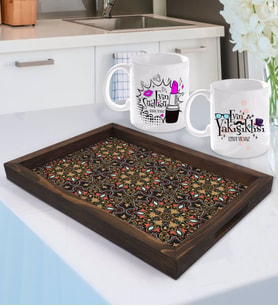 BK Gift Kişiye Özel Evin Süslüsü ve Evin Yakışıklısı Tasarımlı 2'li Kupa Bardak Seti ve Doğal Ahşap Tepsi-3