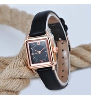 Bakır Renk Minimal Kare Kasa Siyah Deri Kordonlu Vintage Retro Bayan Kol Saati SU-581