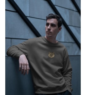 Erkek Minimal Maine Coon Kedi Logolu Unisex Bisiklet Yaka Sweatshirt – Günlük & Basic Stil (Füme)