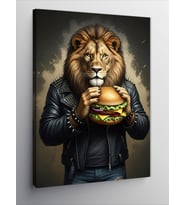 Kanvas Tablo Deri Ceketli Aslan, Hamburger İle