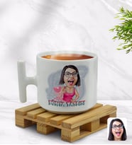 BK Gift Kişiye Özel Dünya Tatlısı Karikatürlü T Kulplu Beyaz Middle Kupa Bardak-1