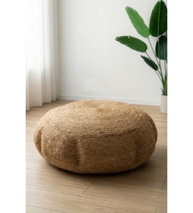 Büyük Yuvarlak Naturel Yassı Hasır Jüt Puf 60X20