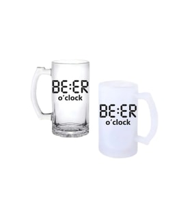 Ghostbastır Design Bira Saati Kulplu Bira Bardağı Buzlu veya Şeffaf Seçenekli 037