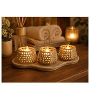 Alvera Dekoratif Mumluk Seti – Desenli Tealight ve Masaüstü Aydınlatma Objesi - Bej