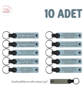 Gök Mavi & Gri, Dans Grubu İçin Kişiselleştirilebilir Hediyelik Hatıra Anahtarlık 10’lu Set (Gök Mavisi)