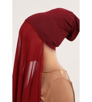 Hazır Pratik Lüks  Boru Boneli Şifon Şal (Bordo)