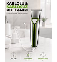 Lexroo T Bıçaklı Saç Sakal Kesme Makinesi Şarjlı Kablosuz Ense Favori Şekillendirme Tıraş Makinesi