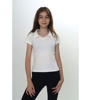 Toontoy Kız Çocuk Okul Polo Yaka Fitilli Tişört (Ekru)