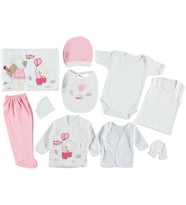 Bebek Zıbın Takımı 10 Parça Hastane Çıkışı Pamuklu Zıbın Seti Bebek Giyim (Pembe)
