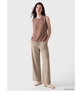 LCW Comfort Bej Beli Lastikli Geniş Paça Kadın Pantolon