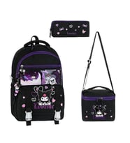 İlkokul Kız Çocuk Çantası 3'lü Set Kuromi Benzeri 42*30 Cm Beslenme Çantası Kalem Kutusu Ortopedik