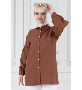 Kolu Fırfır Detaylı Tunik-Kahverengi