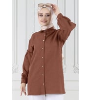 Kolu Fırfır Detaylı Tunik-Kahverengi