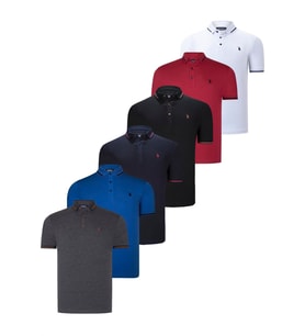 ALTILI SET T8586 DEWBERRY ERKEK T-SHIRT-SİYAH-BEYAZ-LACİVERT-SAKS-ANTRASİT-BORDO