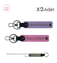 Teyzeye Şık Jest, İsim Yazılı Kişiye Özel Üretim 2’li Anahtarlık Takımı, Mor Menekşe-Pembe-Gri