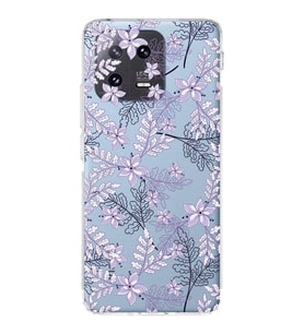 PrintiFy Xiaomi Mi 13 Pro Uyumlu Kamera Korumalı Floral Lila Tasarımlı Şeffaf Silikon Kılıf