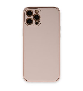 Apple İphone 12 Pro Kılıf Coco Deri Silikon Kapak - Pudra