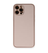 Apple İphone 12 Pro Kılıf Coco Deri Silikon Kapak - Pudra