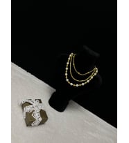 AMOR FACE LUXURY  TASARIM ÖZEL DAVET GECE GOLD -BEYAZ-KARE BONCUK SIRALI 3 LÜ KADIN İNCİ GERDANLIK