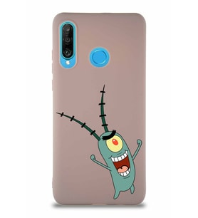 Huawei P30 Lite Soft Premier Kapak Plankton Tasarımlı Silikon Kılıf - Pudra (Şeffaf)