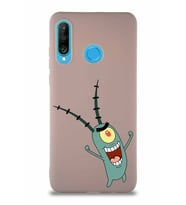 Huawei P30 Lite Soft Premier Kapak Plankton Tasarımlı Silikon Kılıf - Pudra (Şeffaf)