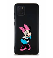 Samsung Galaxy A81 Soft Premier Kapak Minnie Mouse-D Tasarımlı Silikon Kılıf - Siyah (Şeffaf)