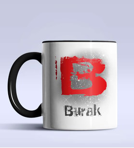 Kişiye Özel B Harfi Temalı Çizim Tasarım Siyah Renk Kupa (Siyah)