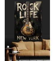 New York Rock Life Gitar Dekoratif Kanvas - Mdf Ahşap Tablo