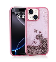 Apple iPhone 15 Uyumlu Kılıf Sıvılı Simli Şeffaf Arka Yüzey Zore Keto Silikon Kapak (Pembe)