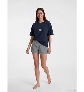 LCW Young Beyaz Yıldız Baskılı Kadın Şortlu Pijama Takımı