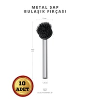 Metal Saplı Pratik Lavabo ve Bulaşık Fırçası – Dayanıklı ve Ergonomik Temizlik Fırçası (10 Adet) (Gri - Siyah)