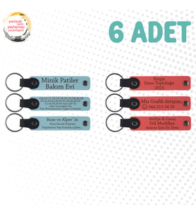 Gök Mavi & Nar Çiçeği, 6’lı Set, İsim Yazılabilen Deri Anahtarlık, Yakın Dostlara Özel Anı Hediyesi