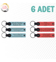 Gök Mavi & Nar Çiçeği, 6’lı Set, İsim Yazılabilen Deri Anahtarlık, Yakın Dostlara Özel Anı Hediyesi