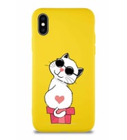 Apple iPhone XS Soft Premier Kapak Coolcat Tasarımlı Silikon Kılıf - Sarı (Şeffaf)