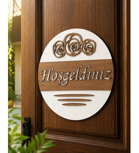Hoşgeldiniz Yazılı Ahşap Kapı Süsü Dekoratif Dış Kapı Süsü Beyaz