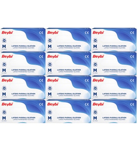 Beybi Lateks Pudralı Muayene Eldiveni M - Medium - Orta 1200 Lü Set