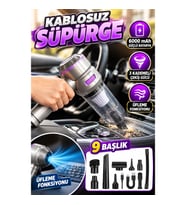 6000 mAh Kablosuz Vakum Süpürge – 3 Kademeli Çekiş, Üfleme Fonksiyonu ve 9 Başlık