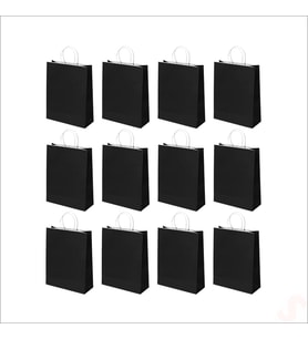 Büküm Saplı Kraft Çanta 32 x 26 x 12 cm, Siyah - 12 Adet (STD)