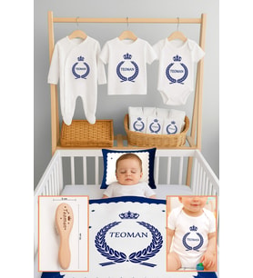 Erke Bebek %100 Pamuk İsimli Hastane Çıkışı, İsimli Nevresim Yastık Seti STL7051 (Ekru)