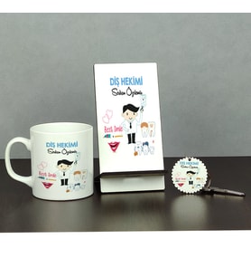 Diş Hekimi Üçlü Set (Kupa + Telefon Standı + Anahtarlık) 002